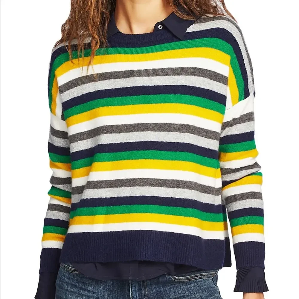 COURT & ROWE Green Navy Stripe Ivy League Wool Blend Sweater Women's Size Medium
